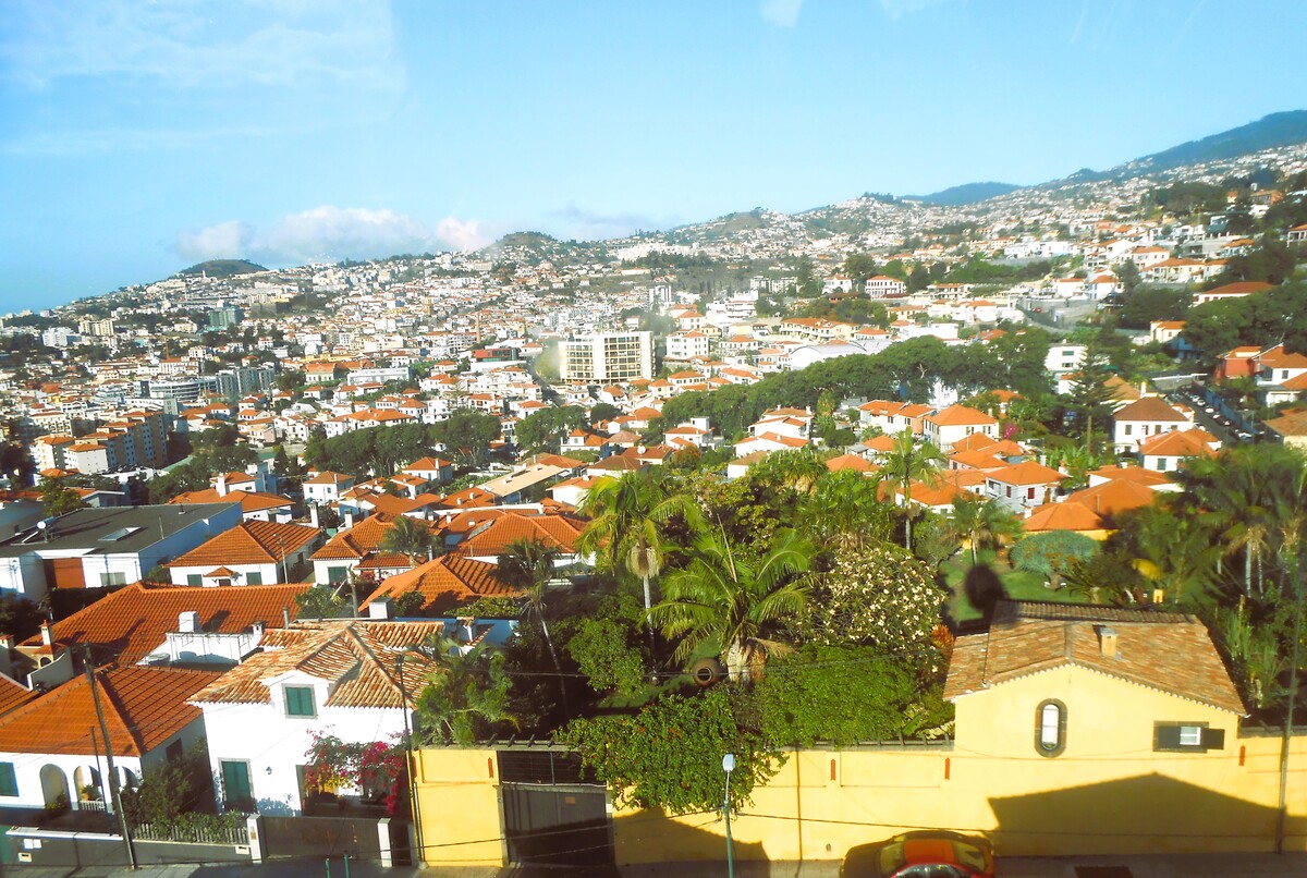 View of Funchal, the port and the ocean from the cable car